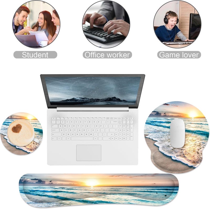 JIGOO Ergonomic Mouse Pad with Wrist Rest and Keyboard Wrist Rest, Mousepad and Wrist Rest for Computer Keyboard, Pain Relief, Non-Slip Rubber Base, Mouse Pad with Wrist Support for Gaming, Office, Beach - Image 4